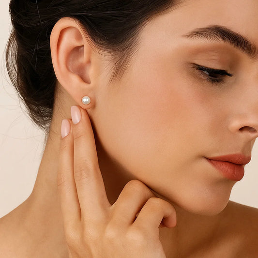 Pearl Stud Earrings with 925 Sterling Silver