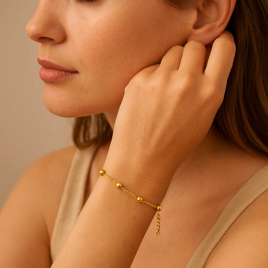 Gold-Plated Stainless Steel Chain Bracelet with Beads