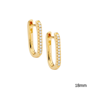 Ellani SS WH CZ 18mm Oval Hoop Earrings W/ Rose Gold Plating