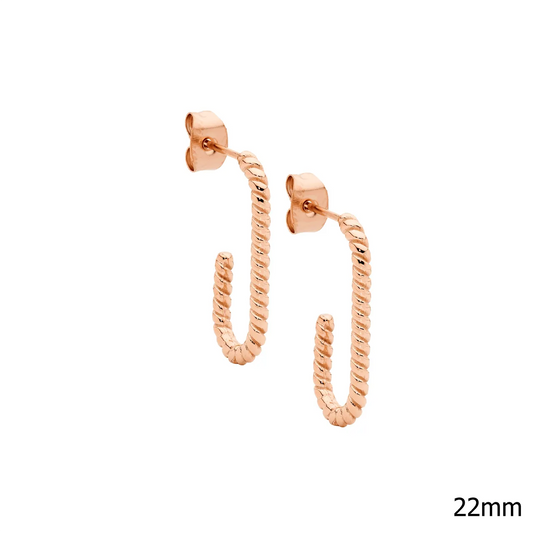 Ellani Stainless Steel 22mm Twist Hoop Earrings W/Rose Gold Ip Plating