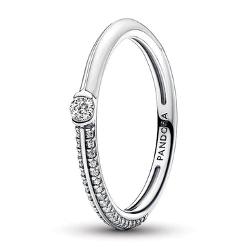 Sterling silver ring with white enamel and clear cubic zirconia