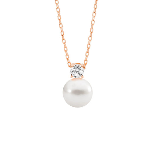 Claw Set Cubic Zirconia with Freshwater Pearl in Rose Gold Plating