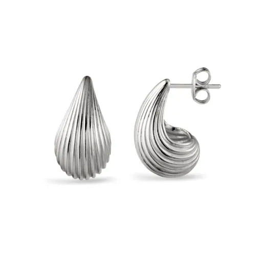 Yellow Gold Plated Sterling Silver Shell Detail Teardrop Stud Earrings