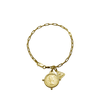 Von Treskow Fine Clip Chain bracelet with Australian Threepwnce Coin In Compass Frame