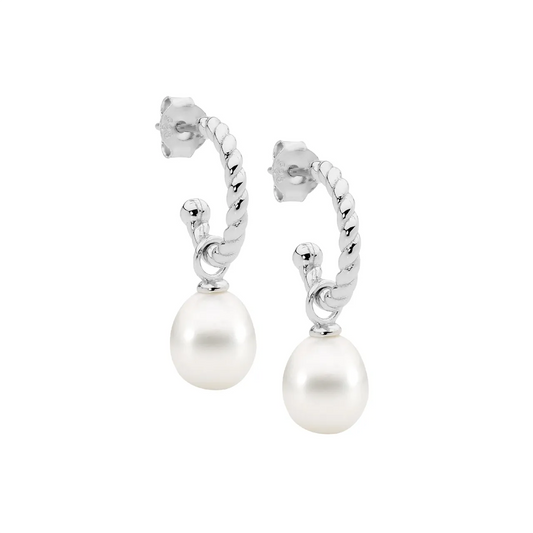 Ellani Twist Hoop with Pearl Drop in Silver