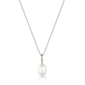 Ania Haie Silver Gem Pearl Drop Pendant Necklace