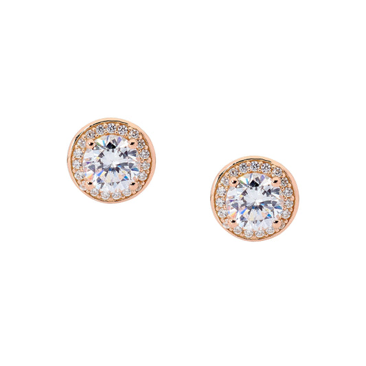 Ellani Solitaire with Halo & Rose Gold Plating Earrings