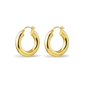 Yellow Gold Plated Sterling Silver Round Hollow Hoop Earrings