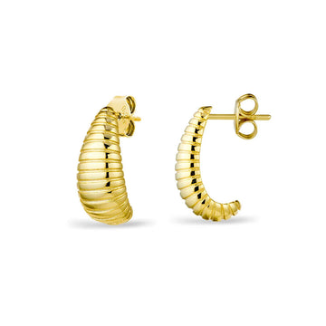 Yellow Gold Plated Sterling Silver Ribbed Teardrop Half Hoop Stud