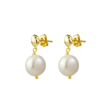 Yellow Gold Plated Sterling Silver Pearl Drop Earring