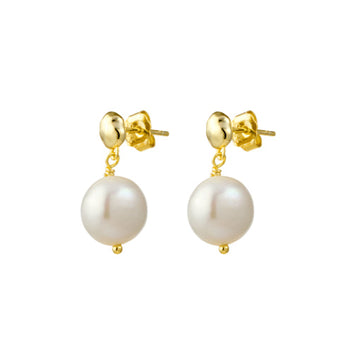Yellow Gold Plated Sterling Silver Pearl Drop Earring