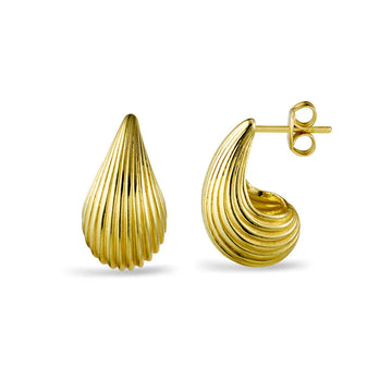 Yellow Gold Plated Sterling Silver Shell Detail Teardrop Stud Earrings