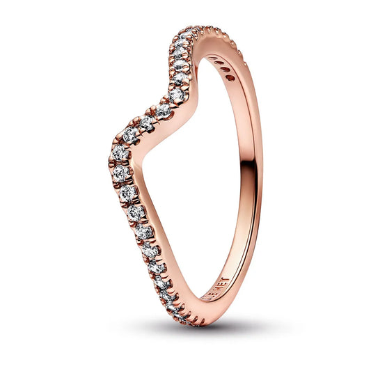 Wave 14k rose gold-plated ring with clear cubic zirconia