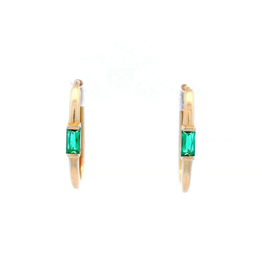 Emerald in a Paperclip Huggie Earrings