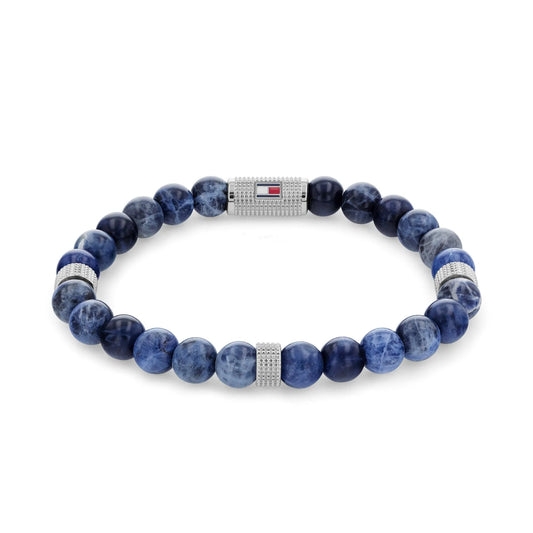Tommy Hilfiger Jewellery Stainless Steel & Blue Dark Sodalite Bead & Blue Elastic Rop Men's Stone Bracelet