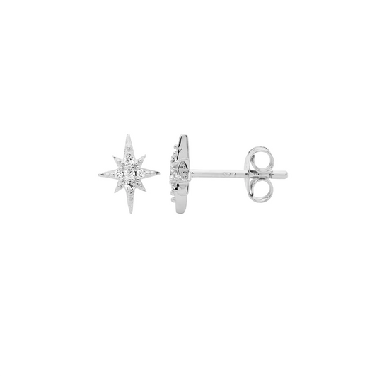 Ellani SS WH CZ Star Stud Earrings W/ Gold Plating