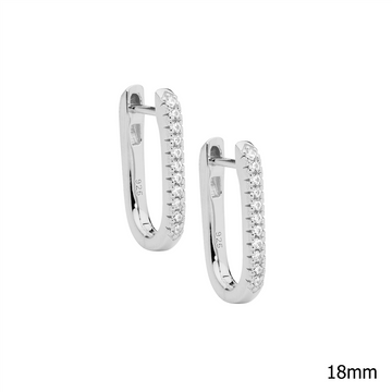 Ellani SS WH CZ 18mm Oval Hoop Earrings W/ Rose Gold Plating