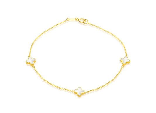 Mother of Pearl 4 Leaf Clover Bracelet in Yellow Gold
