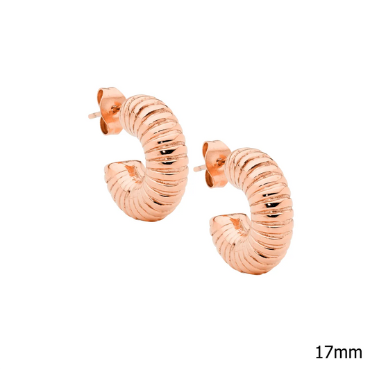 Ellani Stainless Steel Corrugated 17mm Hoop Earrings