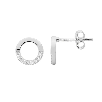 Ellani Sterling Silver Open Circle Stud Earrings with Cubic Zirconias