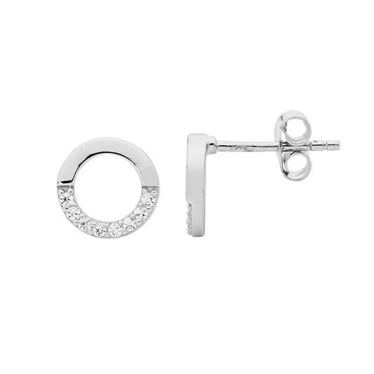 Ellani Sterling Silver Open Circle Stud Earrings with Cubic Zirconias