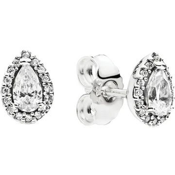 Radiant Teardrop Silver Earring Studs w Clear CZ