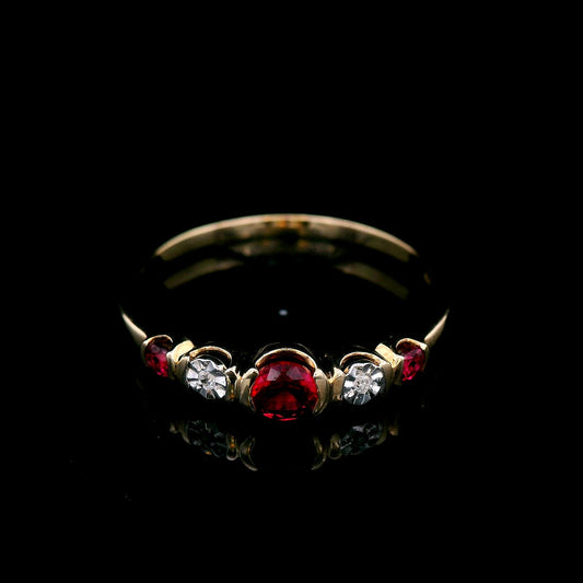 9 Carat Yellow Gold Created Ruby & Diamond Ring