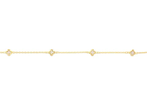 Mini Clover Mother of Pearl Bracelet in 9ct Yellow Gold