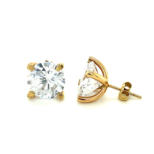 Large Cubic Zirconia Claw Set Stud Earrings Set in 9 Carat Gold