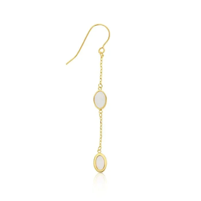 9ct Yellow Gold Oval Mother Of Pearl Drop Earrings