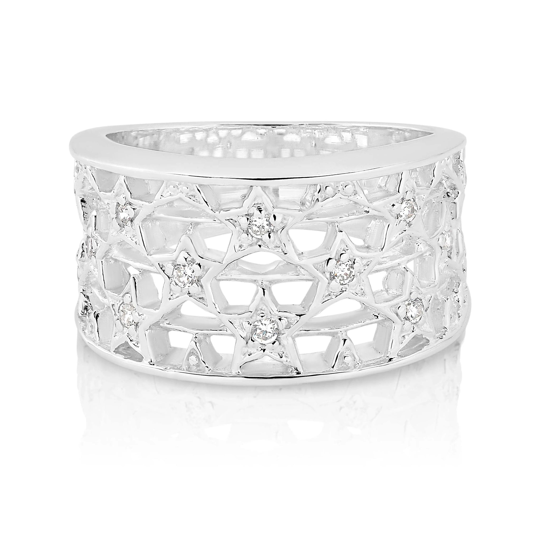 Filigree Ring with Star set Cubic Zirconias in Sterling Silver