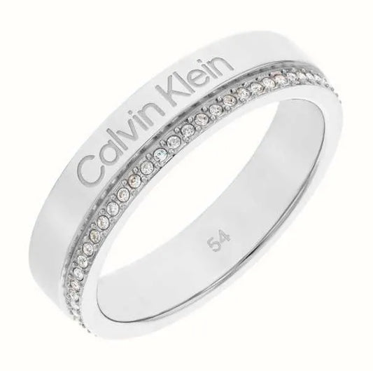 Calvin Klein Minimal Linear Stainless Steel Crystal Set Ring-Size B