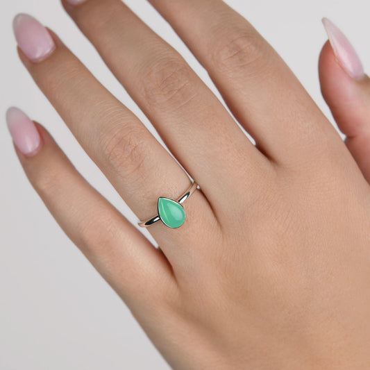 Sterling Silver 9X6mm Pear Chrysoprase Fine Ring