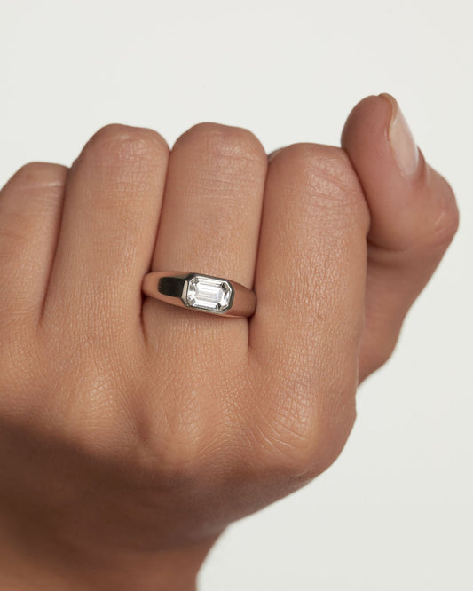 PDPAOLA Octagon Shimmer Stamp Silver Ring