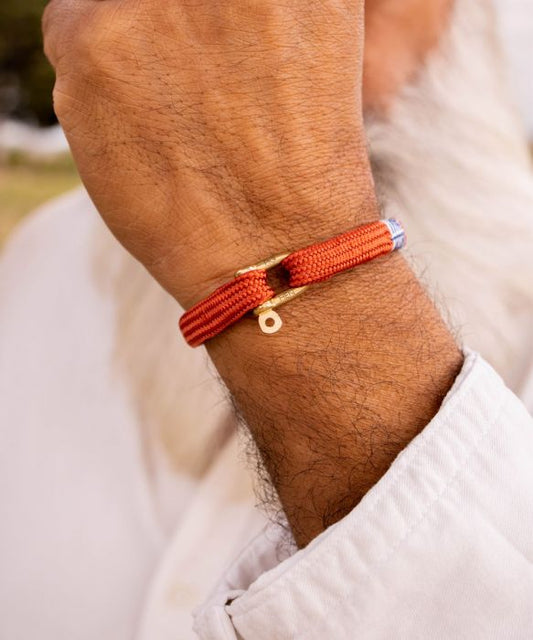 Pig & Hen 'Viscious Vik' Coral Red Rope Bracelet with Gold Shackle