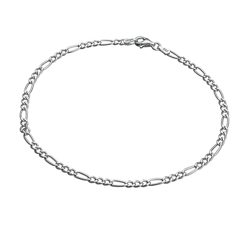 Sterling Silver 3:1 Figaro Chain Anklet