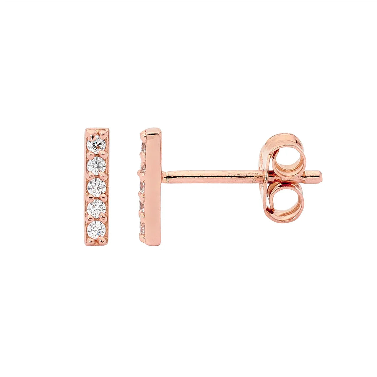 Ellani Rose Gold Plated 8mm Bar Earrings with Cubic Zirconias
