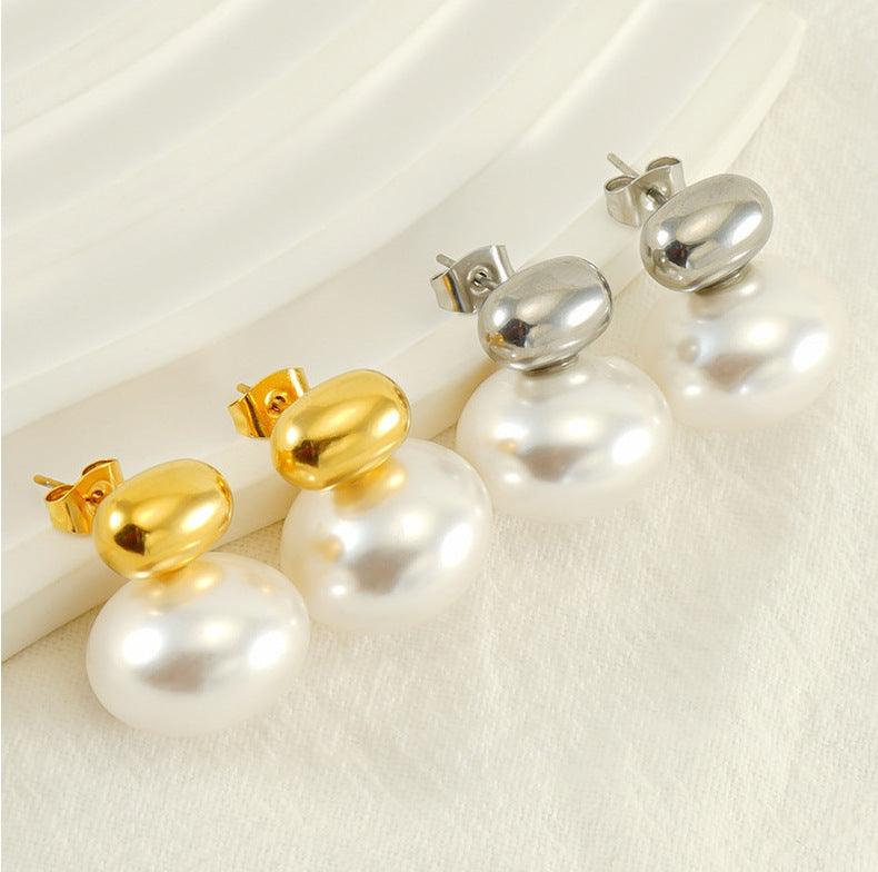 18K Gold Plated Pearl Stud Earrings – Modern Elegance with Stainless Steel Base - Begum