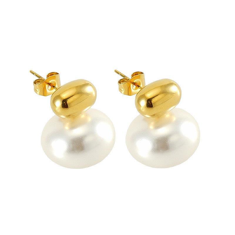 18K Gold Plated Pearl Stud Earrings – Modern Elegance with Stainless Steel Base - Begum