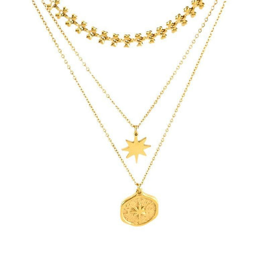 Layered Gold Star and Medallion Necklace – Trendy Chains for Modern Style - Begum