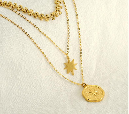 Layered Gold Star and Medallion Necklace – Trendy Chains for Modern Style - Begum