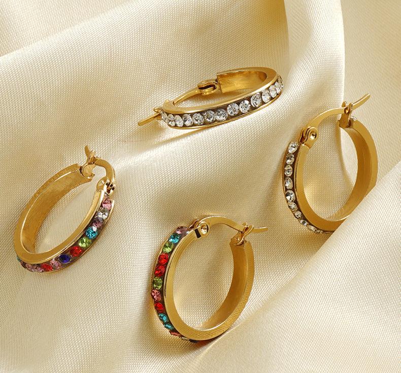 Rhinestone Gold Hoop Earrings – 18K Gold Plated with Multicoloured Sparkling Stones - Begum