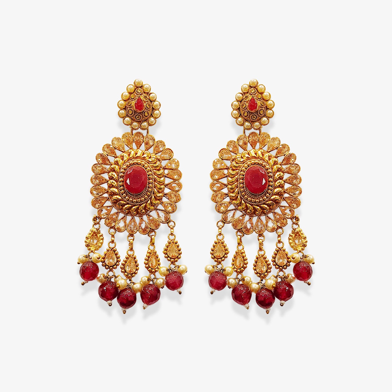 Kundan Jhumka Earrings with Red Beads and Pearl Drops | Fashion Jewelry Australia