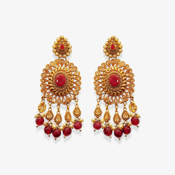 Kundan Jhumka Earrings with Red Beads and Pearl Drops | Fashion Jewelry Australia