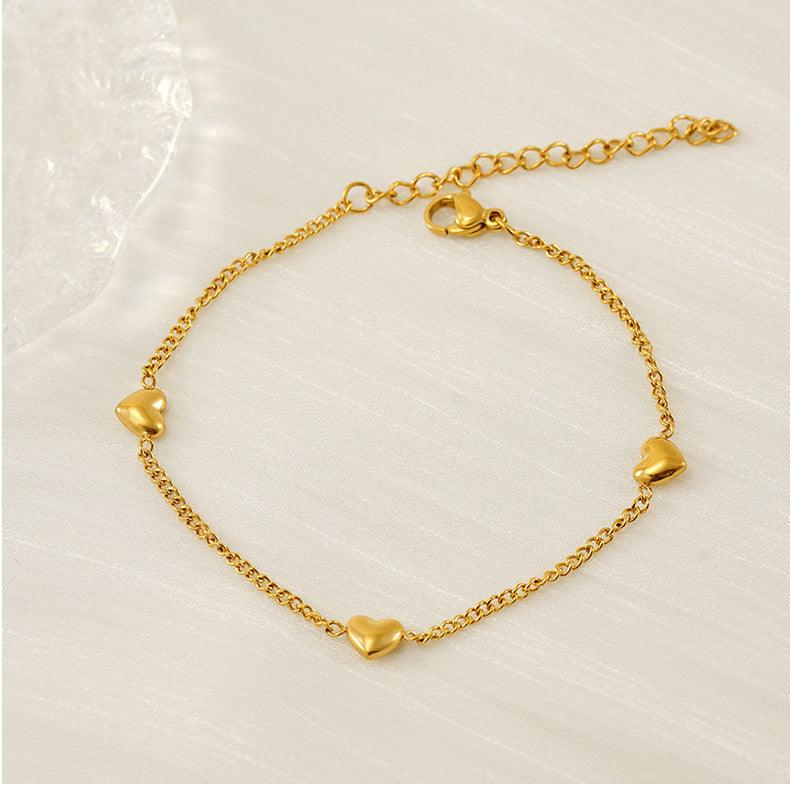 Classic Heart Charm Link Bracelet – Elegant Gold Chain - Begum