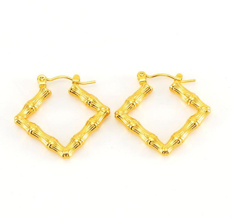 Gold-Plated Geometric Bamboo Hoop Earrings – Trendy Drop Earrings - Begum