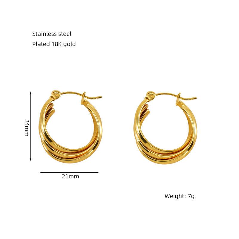 Gold-Plated Geometric Hoop Earrings – Trendy Stainless Steel Stud Earrings - Begum