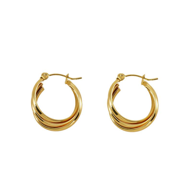 Gold-Plated Geometric Hoop Earrings – Trendy Stainless Steel Stud Earrings - Begum