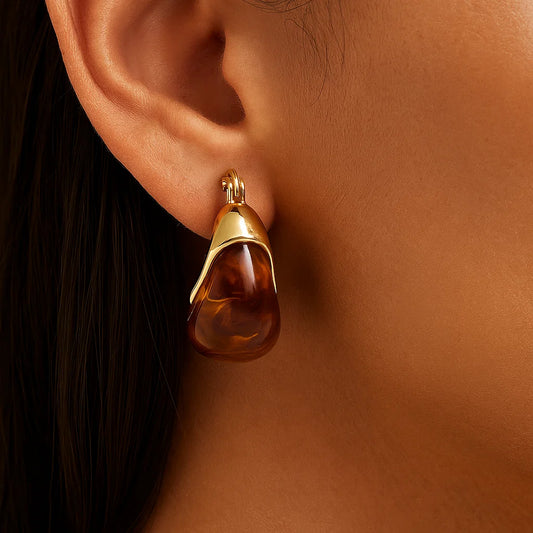 Resin & Agate Stone Hoop Earrings