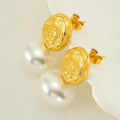 Gold-Plated Geometric Simulated Pearl Drop Earrings – Trendy Fashion Earrings - Begum